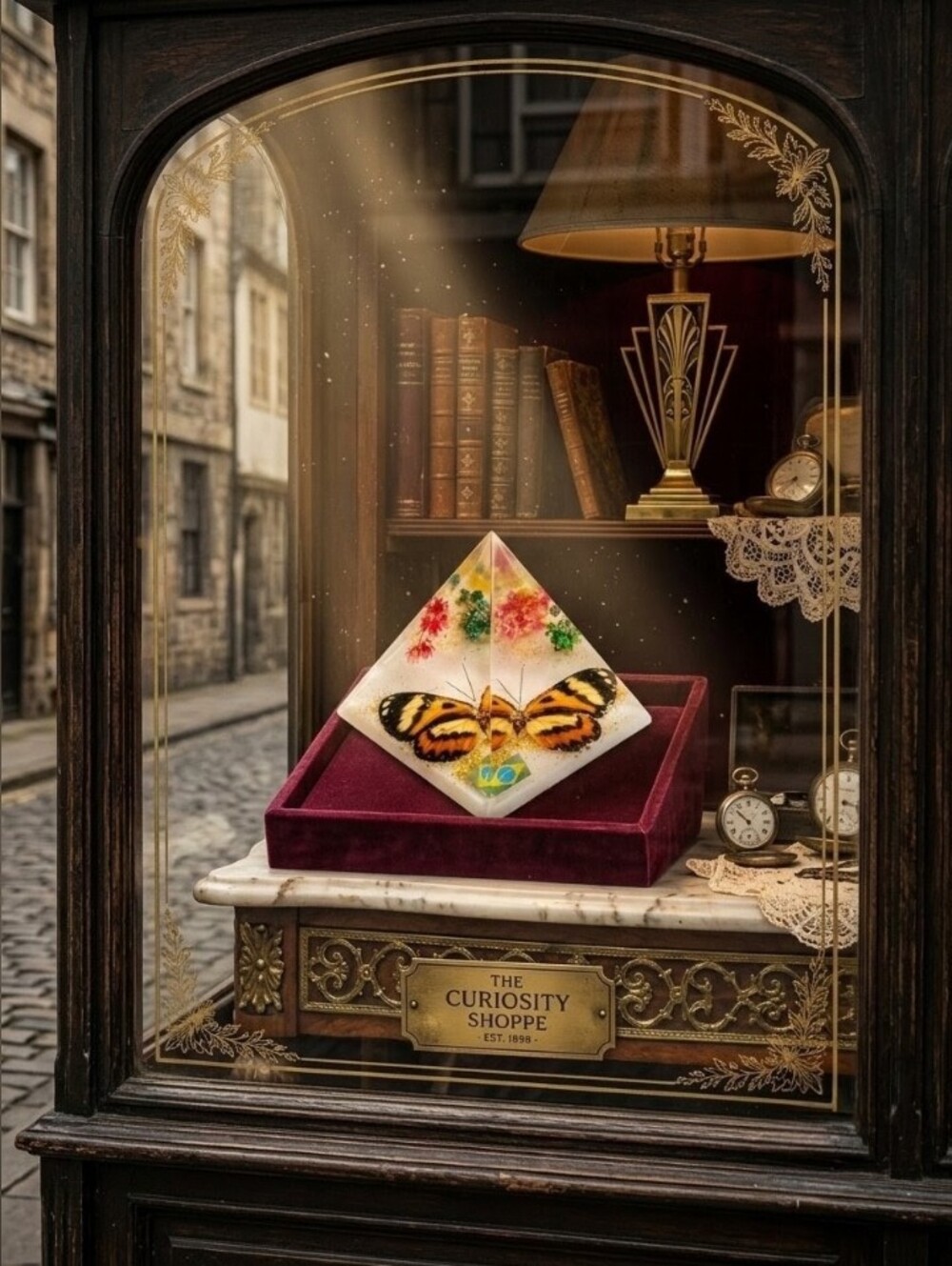 Vintage Handcrafted Resin Butterfly Pyramid - Yellow Paper Weight